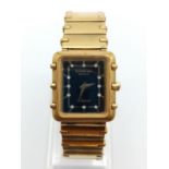 Gold Plated Raymond Weil Coliseum Ladies Watch. Black Dial with Diamonds. Quartz Movement. In