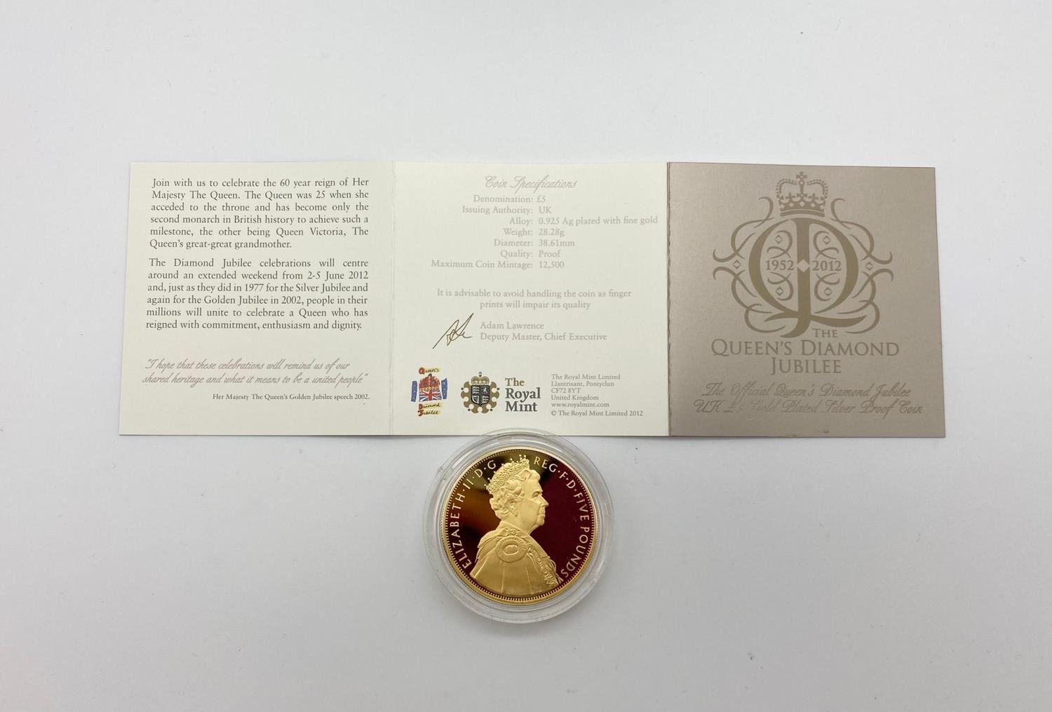 The Royal Mint Queen's Diamond Jubilee Silver (gold plated) £5 Commemorative Coin. Comes in - Image 3 of 3