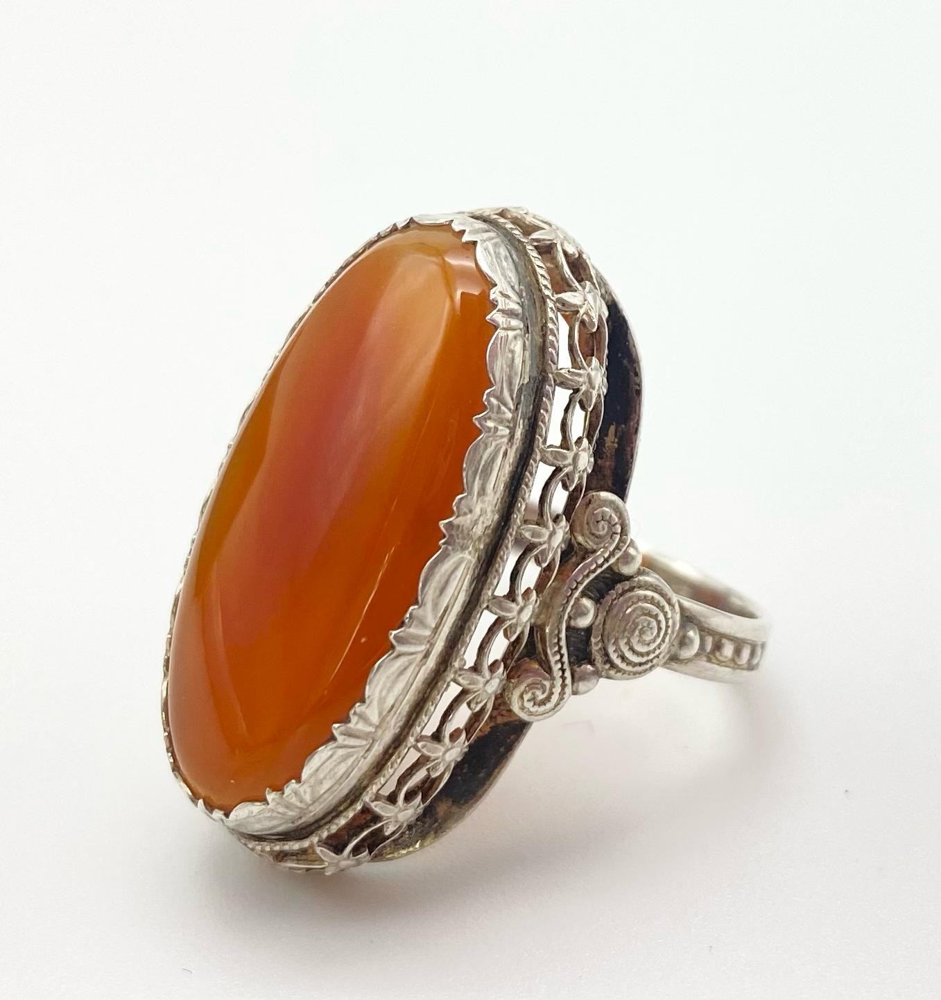 Large Vintage Citrine Stone Silver Ring. Size O. 5.67g