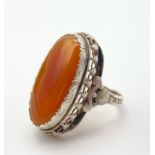 Large Vintage Citrine Stone Silver Ring. Size O. 5.67g