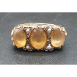 Vintage 9k Yellow Gold Citrine and Pearl Ring. Three centre citrine stones and four miniature