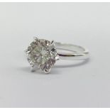 2.60cts of White Moissanite Ring in Sterling Silver, 6 prong setting. Size O.