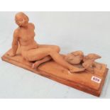 Seated Female Nude Terracotta Sculpture by Montry. 55 x 30cm.