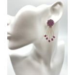 A Pair Red Stone Earrings in Sterling Silver. 12.4g. 5cm