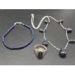 A collection of cabochon Blue Sapphires - Gemstone Necklace, Bracelet and matching sapphire ring
