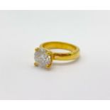 2.2cts White Moissanite Silver Ring, Gold Plate Finish. Size N. 5.1g