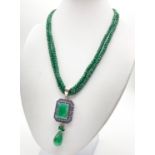180cts, Two-Row Emerald Pendant with Blue Stone Accents, The emerald in pendant is 11cts approx with