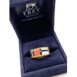 FreyWille Gold Plated Multi-Coloured Enamel Ring. Size O. Original Box