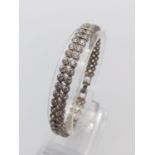 Silver White Stone Double-Row Bracelet. 32cm 12.36g