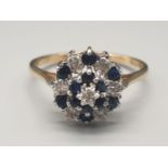 9K Yellow Gold Diamond and Sapphire Ring. Size R 2.33g