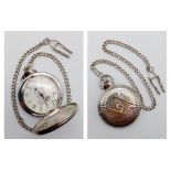 Full Hunter Silver-Tone Masonic Pocket Watch. With chain, in full working order.