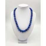 528cts Lapis Lazuli Bead Necklace with Pearl Clasp. 44cm