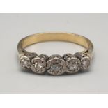 18K Yellow Gold Vintage Five-Stone Diamond Ring. Size M. 2.53g