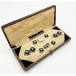 Art Deco 14K White Gold and Platinum Stud Box Set - Decorated with Natural Pearls. Comes in original