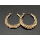 9K Yellow Gold Victorian Style Hoop Earrings. 1.3g