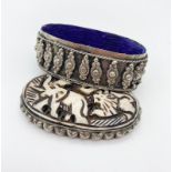 Antique Indian Silver Trinket Box with Ivory Decorated Lid. 7 x 3cm. 47.98g