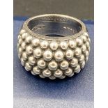 Silver ring by Ti Cento of Milan having silver bead ?keeper? design to top . Clear marking inside