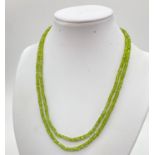 Two-Row Peridot Necklace with Ruby Clasp in Sterling Silver. 40cm