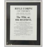Vintage Framed and Glazed reproduction of the 95th Rifle Regiment recruitment poster from 1808. 38 x
