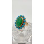 15 carats of Emerald Gemstone Ring with Turquoise Gemstones in Sterling Silver Antique Finish.