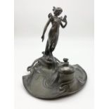 AN ART NOUVEAU STYLE GERMAN PEWTER INKWELL FROM WMF CIRCA 1906 . 18 X 17cms 638gms