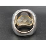 Large Yellow Quartz Stone Metal Ring. Size P.