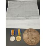 W1 Death Plaque and Medal Duo to Pte. Thomas Booth 5th Bn Yorkshire Regiment. Who died during the