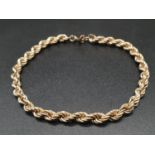 9K Yellow Gold Rope Link Bracelet. 18cm. 3.22g