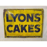 Vintage Original Lyons Cakes Enamel Advertising Sign. Condition as per photos. 100 x 75cm.