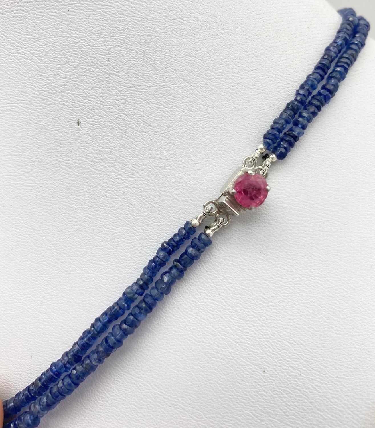 152cts of Kyanite Gemstone Two-Strand Necklace with Ruby Clasp in Sterling Silver. 44cm - Image 2 of 2