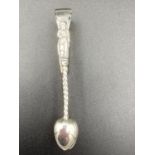 Antique pair of silver disciple sugar nips with Barley twist feature . Clear hallmark for Henry
