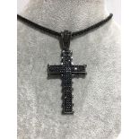 Silver with black rhodium- chain with cross; 90.70g, chain around 35inches, 3mm thickness; cross 6