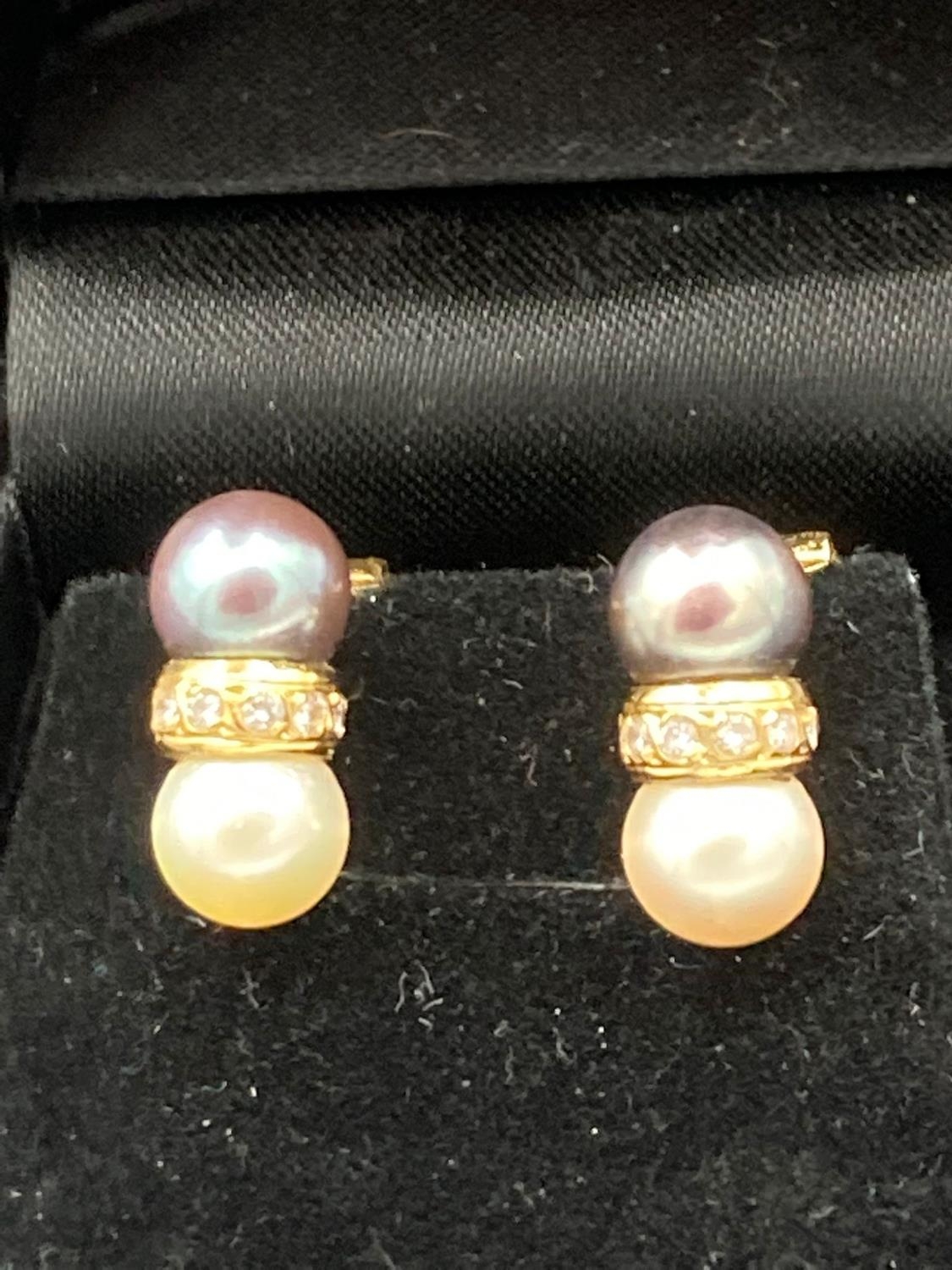 Pair of 18 CARAT GOLD DIAMOND and PEARL earrings . 5.4 grams. Top Quality pair of classic earrings.