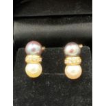Pair of 18 CARAT GOLD DIAMOND and PEARL earrings . 5.4 grams. Top Quality pair of classic earrings.