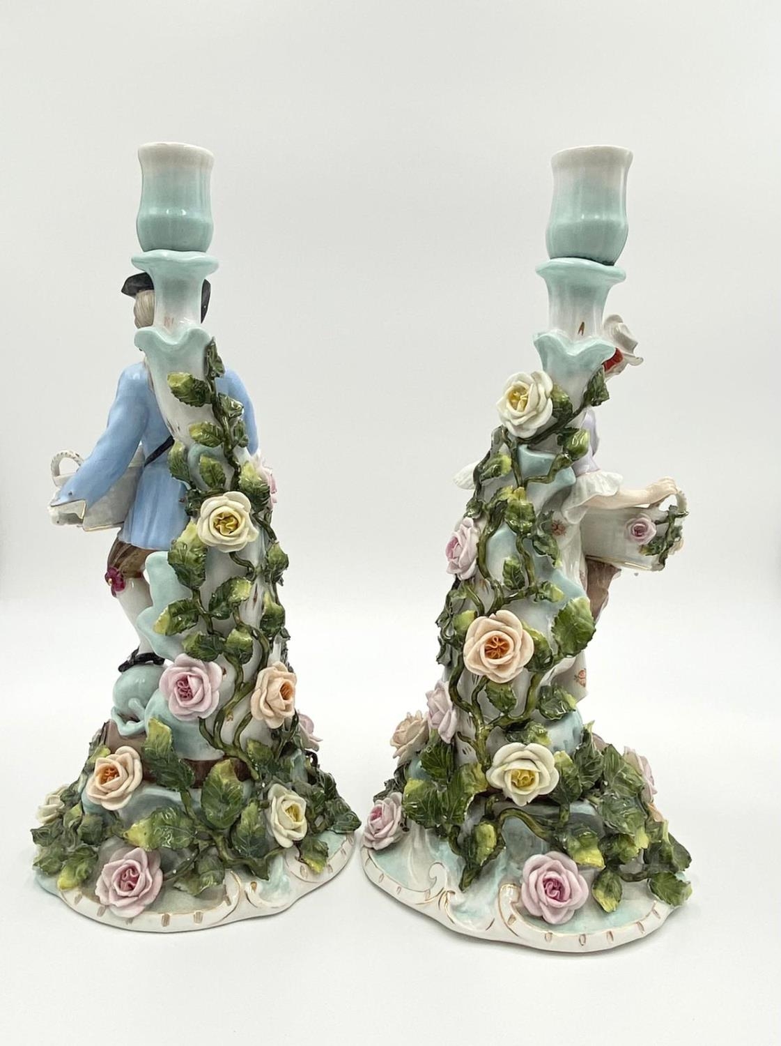 Antique Pair of Sitzendorf Candelabra. A Lady and a Gentleman. Ornate floral decoration - Image 2 of 4