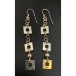 Sterling Silver squares drop earrings. Weighs 6g.