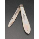Antique Silver Fruit Knife. Hallmarked Walker and Hall Sheffield 1903. Mother of Pearl Handle. 14cm.