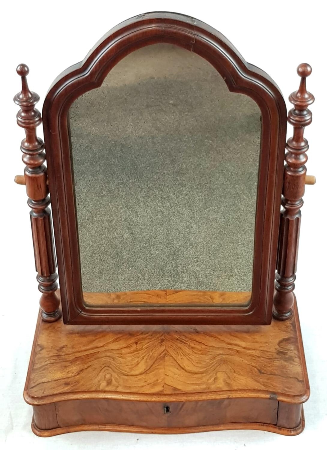 Vintage Walnut Swivel Dressing Table Vanity Mirror. Lower drawer for beauty items (missing key).