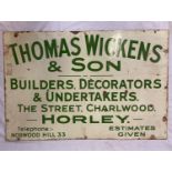 Vintage Thomas Wicks and Son Metal Sign. Builders, Decorators and Undertakers! Condition as per