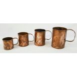 A Set of Four Antique Copper Tankards. All engraved with: The New River Arms. 1/2, 1, 1/2 and 2 pint