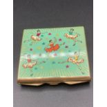 Vintage 1950s Stratton compact having enamelled lid with ballerinas to top .Rare square shape.
