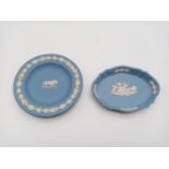 Vintage Wedgewood Jasperware. White Decoration on Pale Blue Glaze - Leo Dish, 11cm diameter and Oval