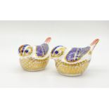 A Pair of Royal Crown Derby Bone China Wren Paperweights. Painted in rich Imari colours with