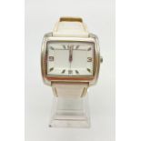 Rare Vintage Sekonda Watch. Original White leather strap. Rectangle White-face Dial. Quartz