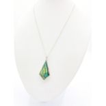 Vintage Sterling Silver and abalone Pendant Necklace. 4.5cm drop on 40cm sterling silver chain. In