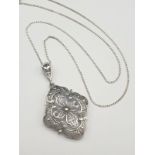 Vintage Sterling Silver Celtic Style Pendant Necklace. 2 inch drop on 18 inch chain.