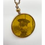 Double-Sided WW1 Soldiers Pendant on Yellow Metal. Necklace - 48cm.