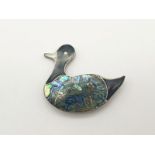 A Silver Enamel Duck Brooch. 4cm. 5.71g