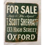 Vintage Estate Agent Metal Sign - T.Scott Sheratt of Oxford. Condition as per photos. 51 x 61cm