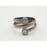 Silver Twist Ring with Two White Stones. Size P 4g.